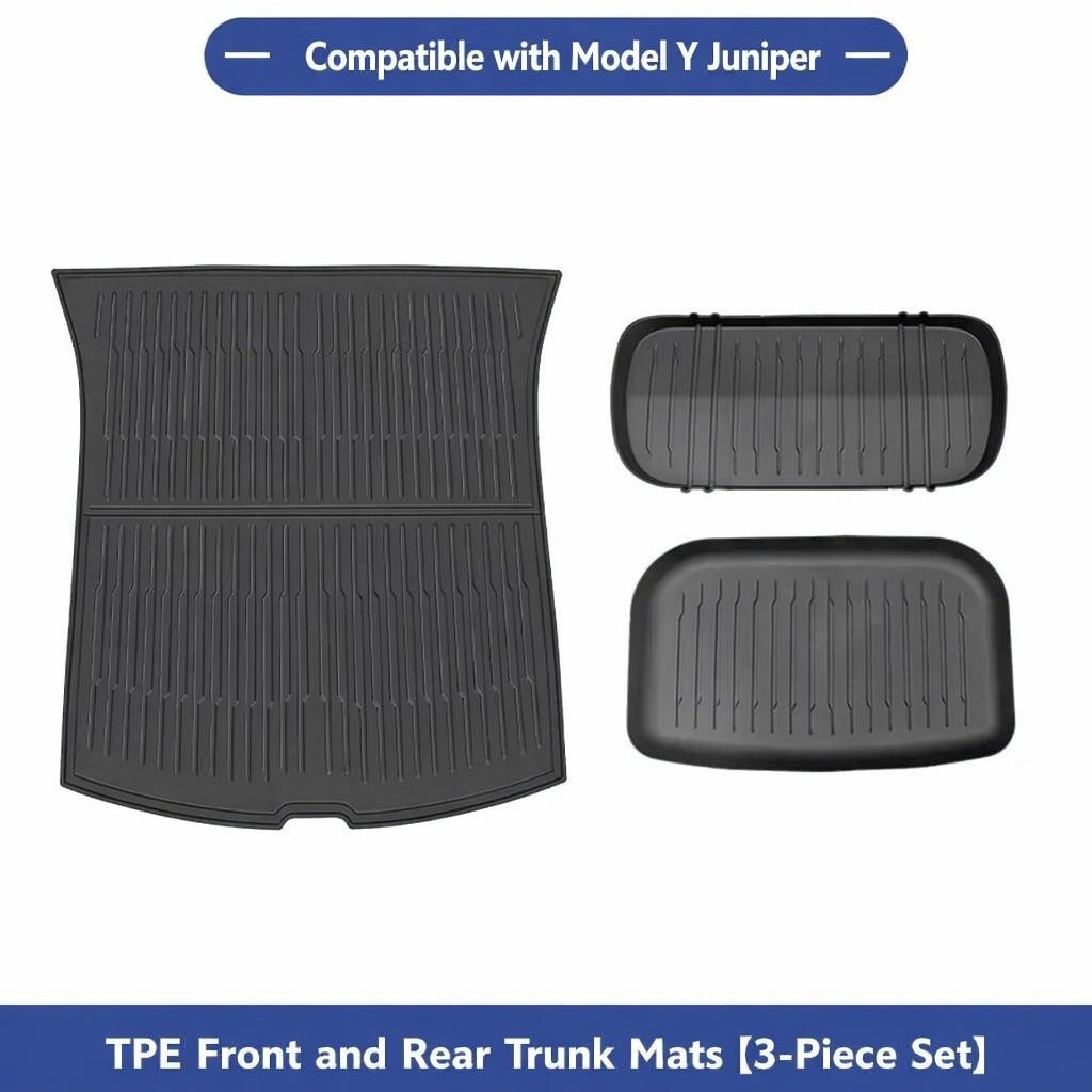 Tesla Model Y Juniper Front & Rear Trunk Mats – TPE Injection-Molded, Waterproof, Scratch-Resistant (Including Lower Trunk Mat)