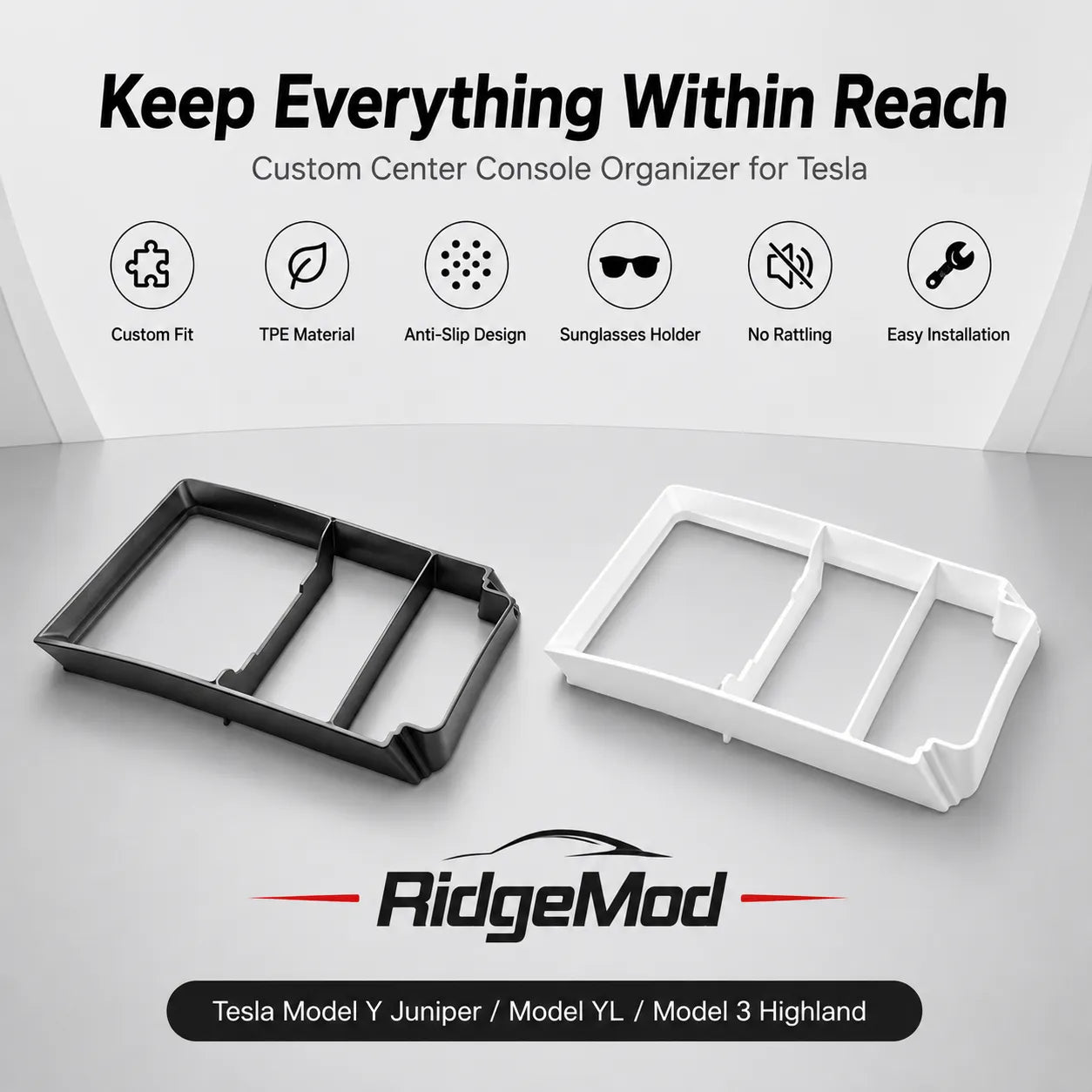 Tesla Model Y Juniper & Model 3 Highland Center Console Organizer Tray, TPE Non-Slip – RidgeMod
