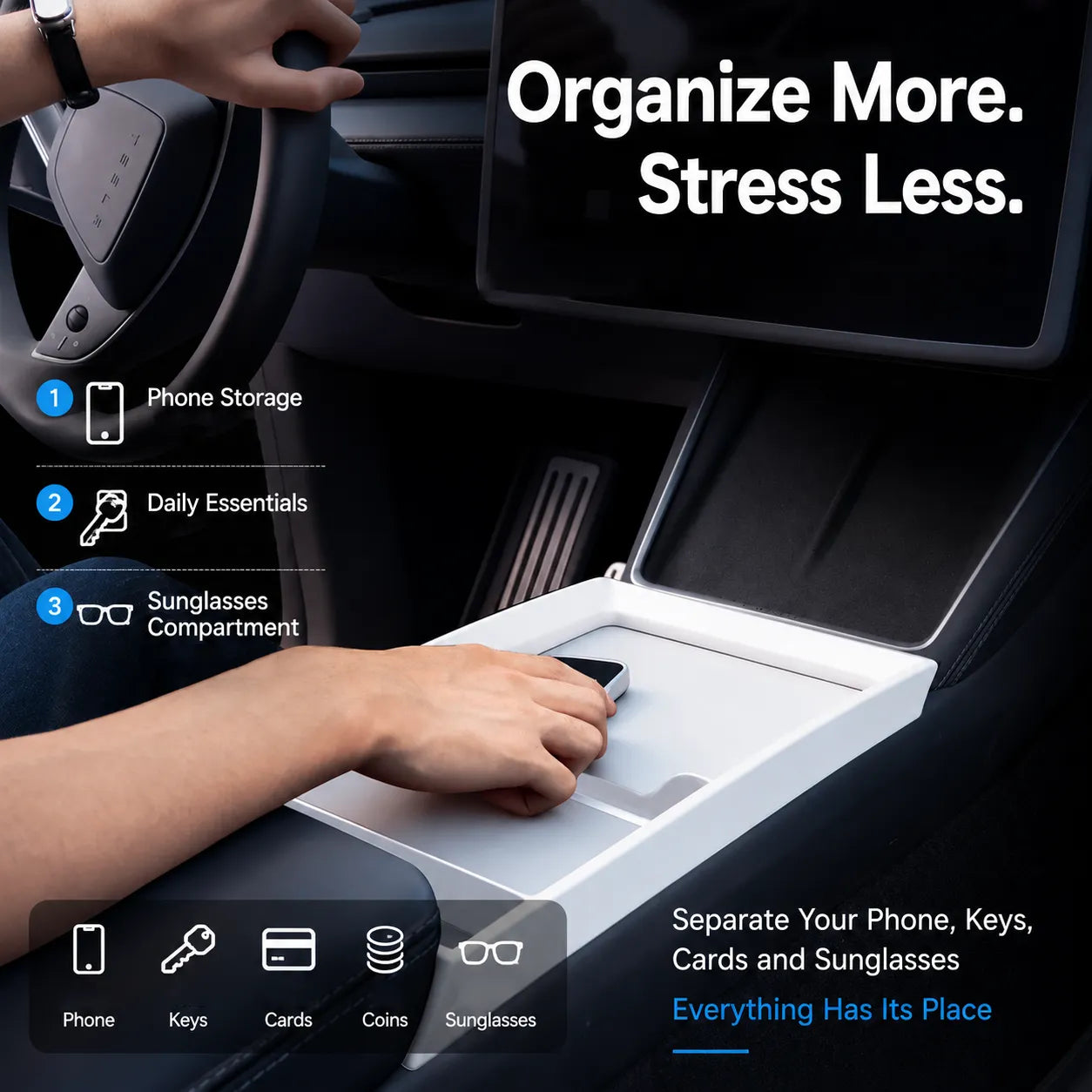 Tesla Model Y Juniper & Model 3 Highland Center Console Organizer Tray, TPE Non-Slip – RidgeMod