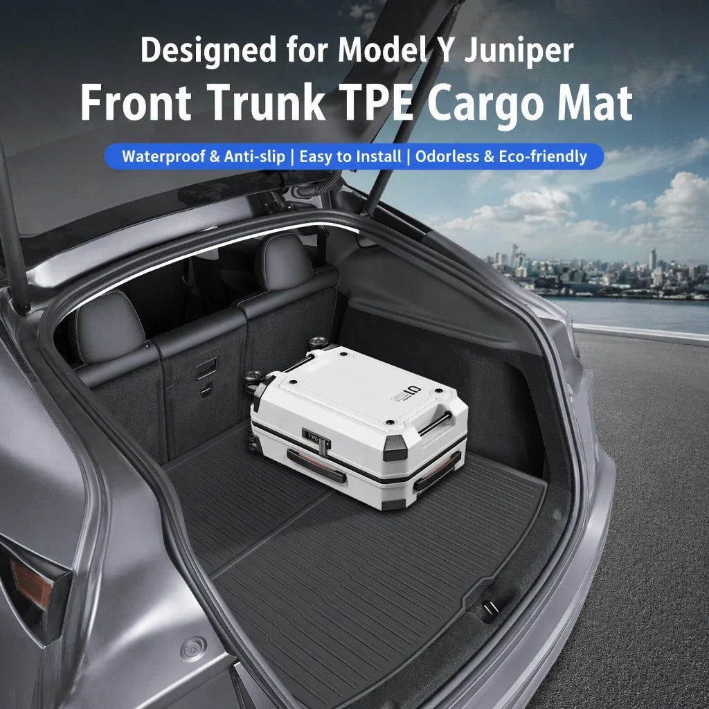 Tesla Model Y Juniper Front & Rear Trunk Mats – TPE Injection-Molded, Waterproof, Scratch-Resistant (Including Lower Trunk Mat)