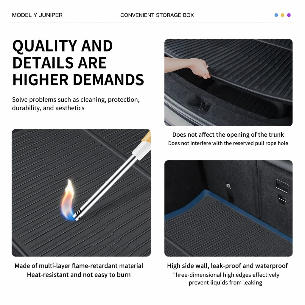 Tesla Model Y Juniper Front & Rear Trunk Mats – TPE Injection-Molded, Waterproof, Scratch-Resistant (Including Lower Trunk Mat)