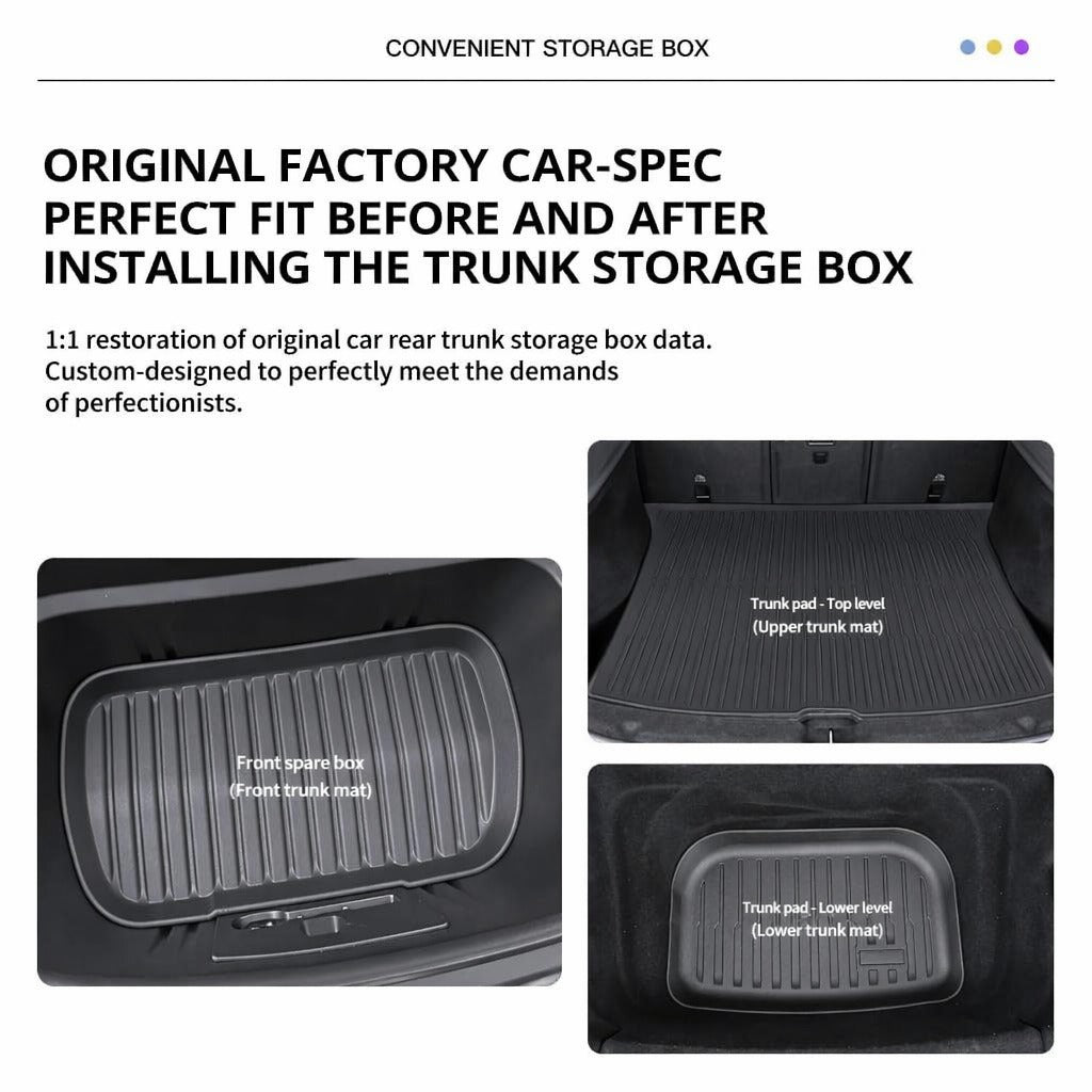 Tesla Model Y Juniper Front & Rear Trunk Mats – TPE Injection-Molded, Waterproof, Scratch-Resistant (Including Lower Trunk Mat)