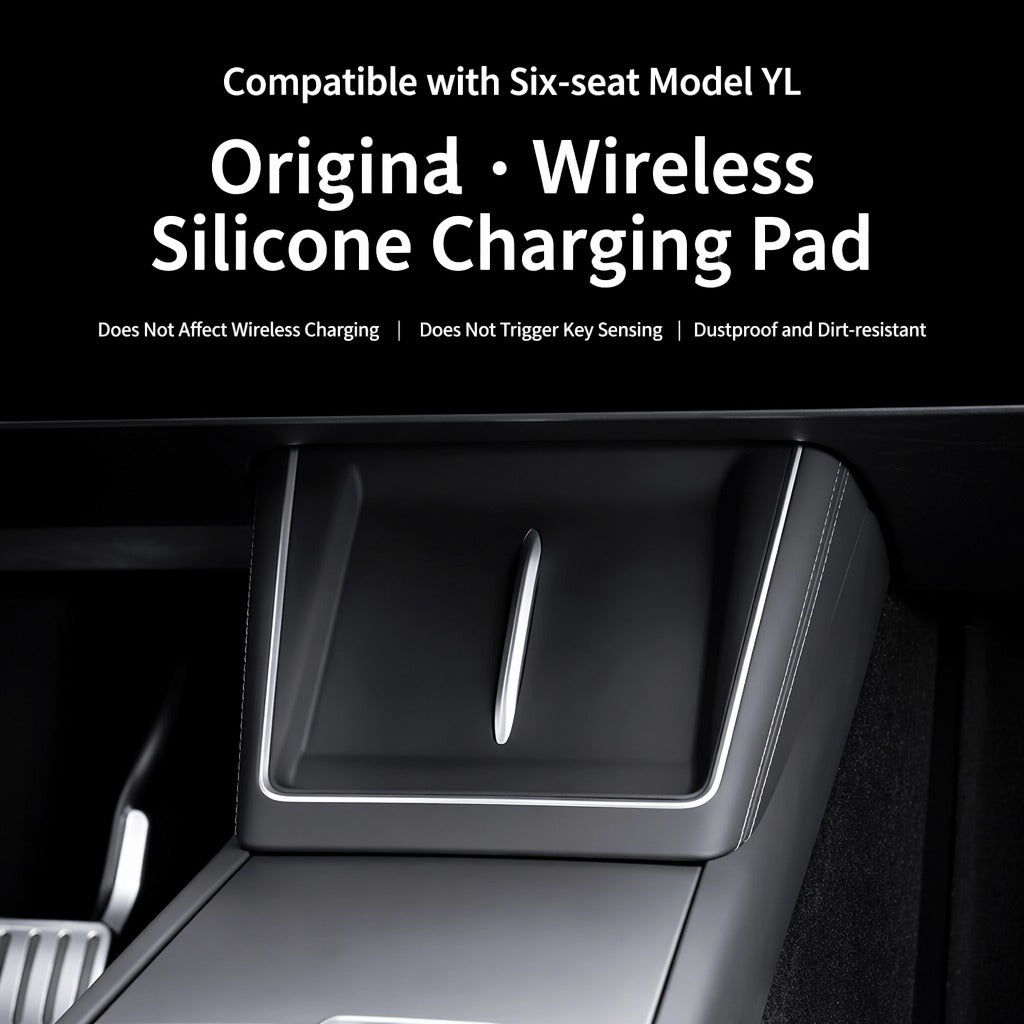 Non-slip wireless charging mat for Tesla Model YL center console; made of silicone, easy to clean.