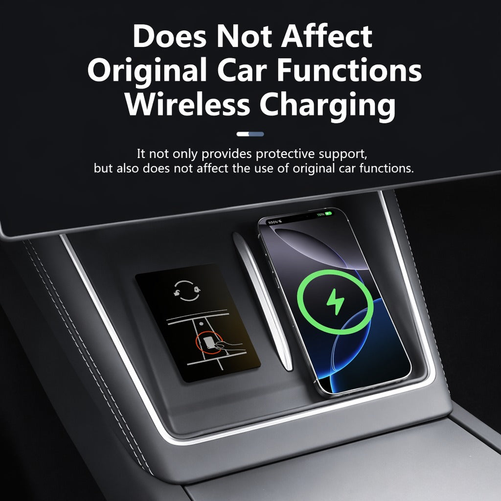 Non-slip wireless charging mat for Tesla Model YL center console; made of silicone, easy to clean.