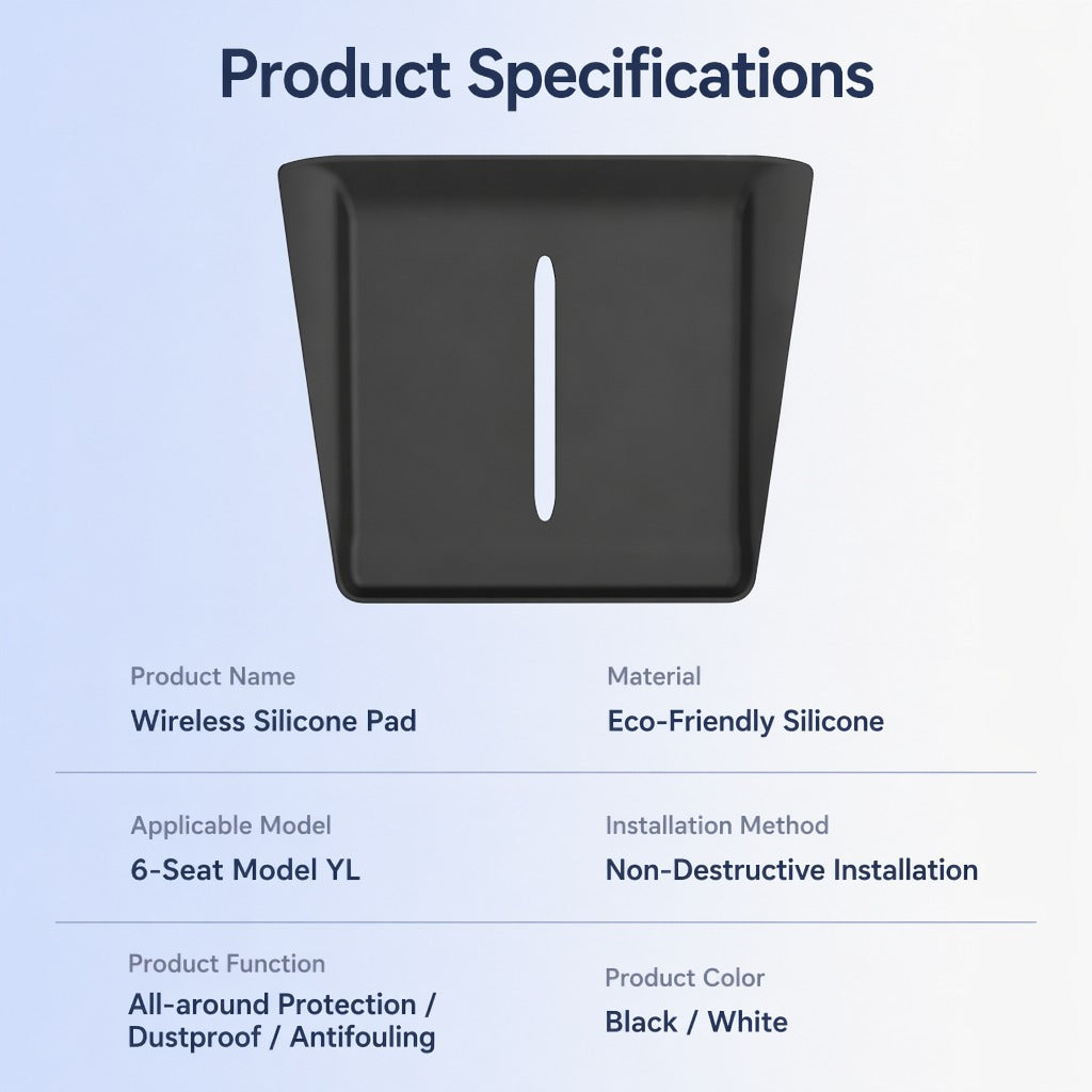 Non-slip wireless charging mat for Tesla Model YL center console; made of silicone, easy to clean.