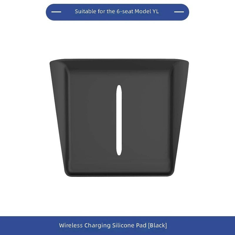 Non-slip wireless charging mat for Tesla Model YL center console; made of silicone, easy to clean.