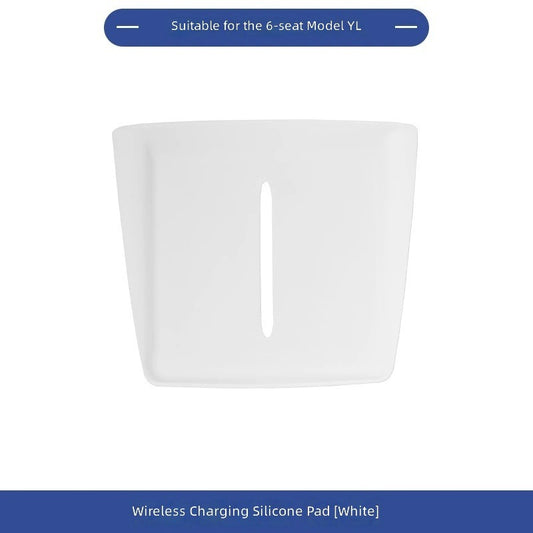 Non-slip wireless charging mat for Tesla Model YL center console; made of silicone, easy to clean.